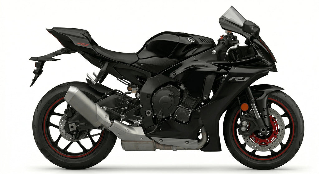 "YAMAHA R1 motorcycle in a dynamic pose showcasing its design and features."