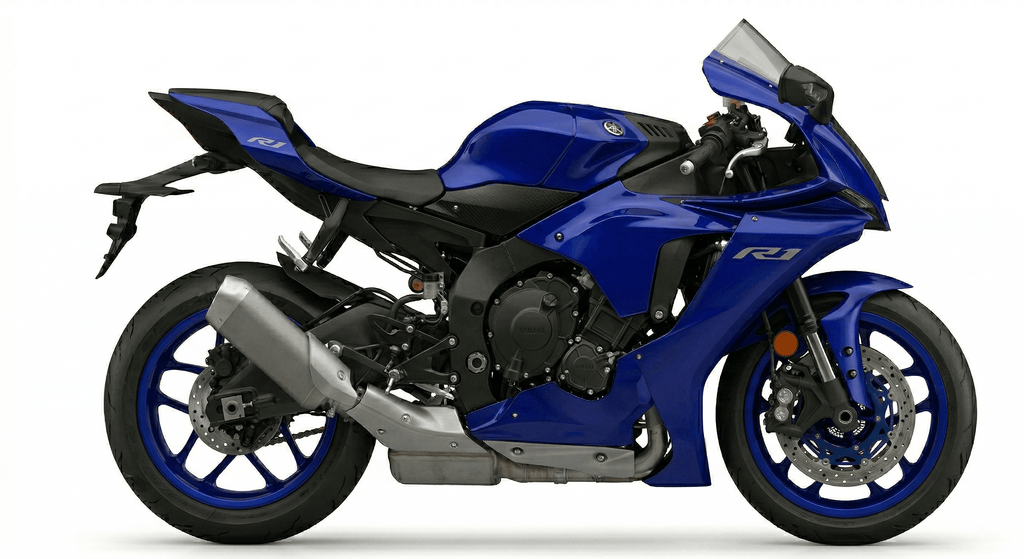 Close-up of the YAMAHA R1's engine and chassis details.