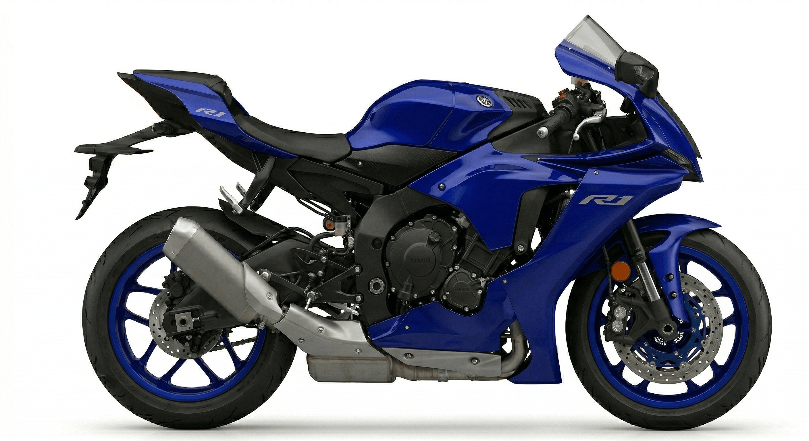 Close-up of the YAMAHA R1's engine and chassis details.