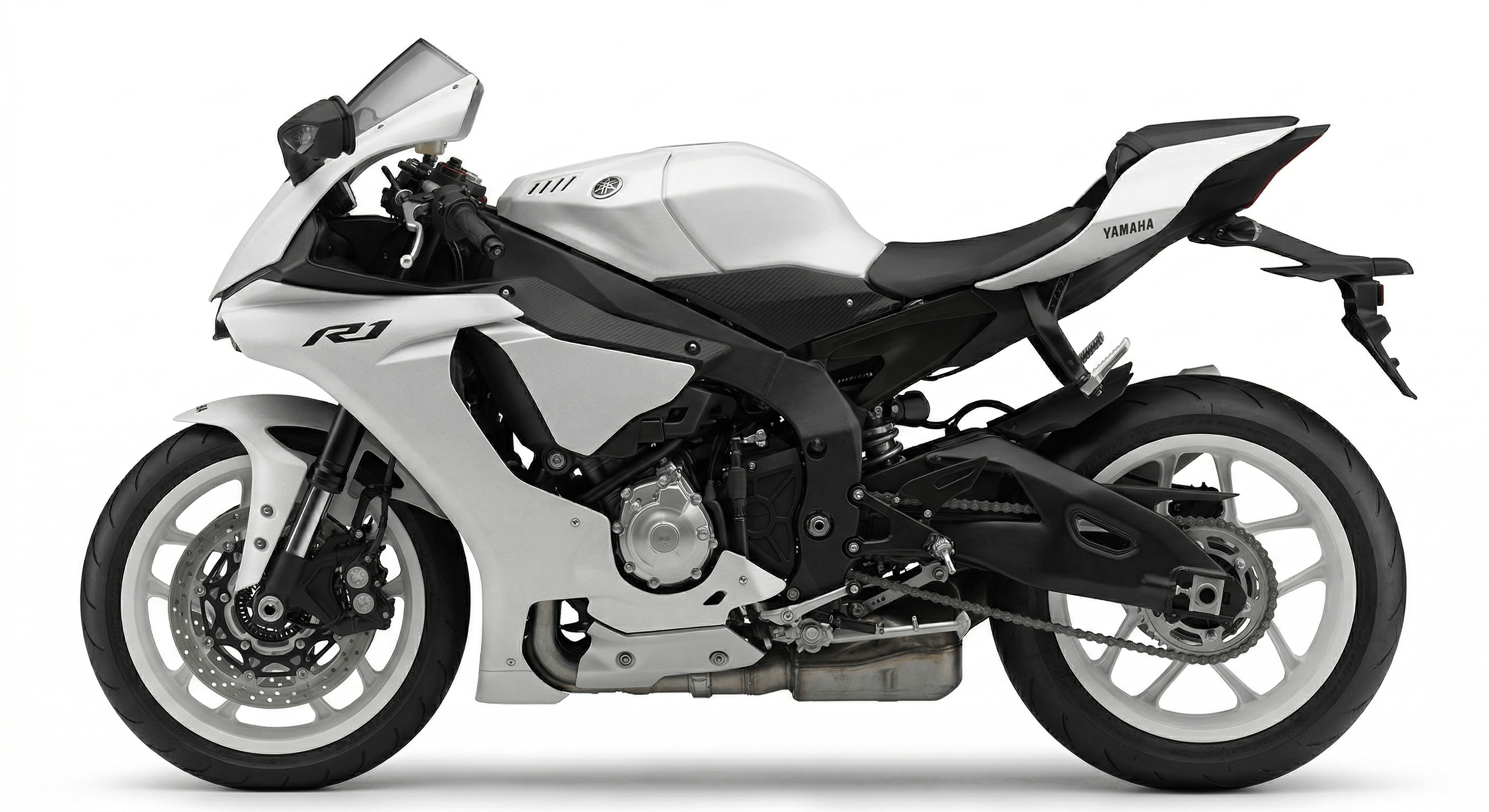 YAMAHA R1 motorcycle on a racetrack highlighting its performance capabilities.